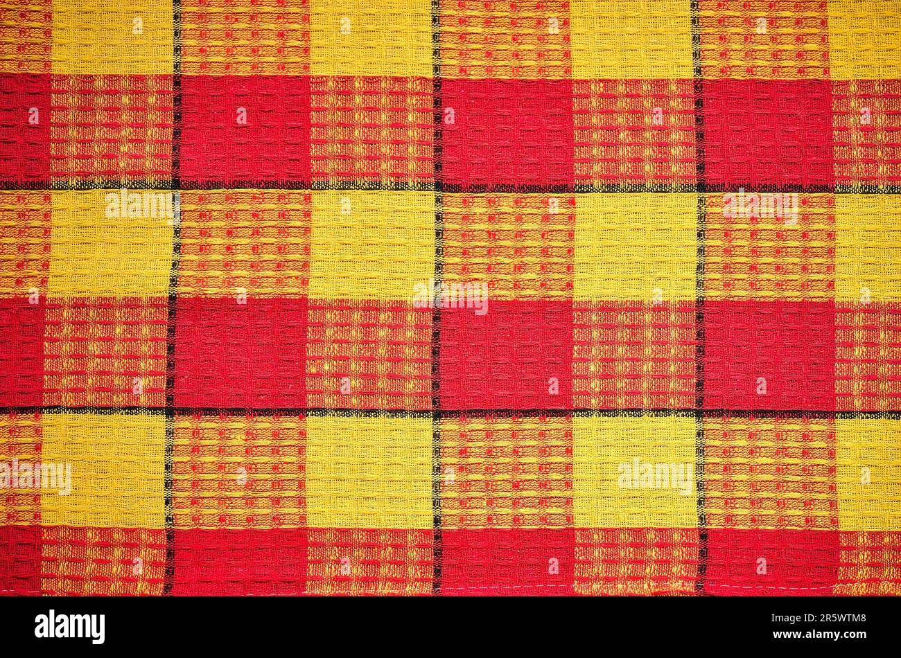 Texture material rag. Red and yellow fabric background checkered Stock ...