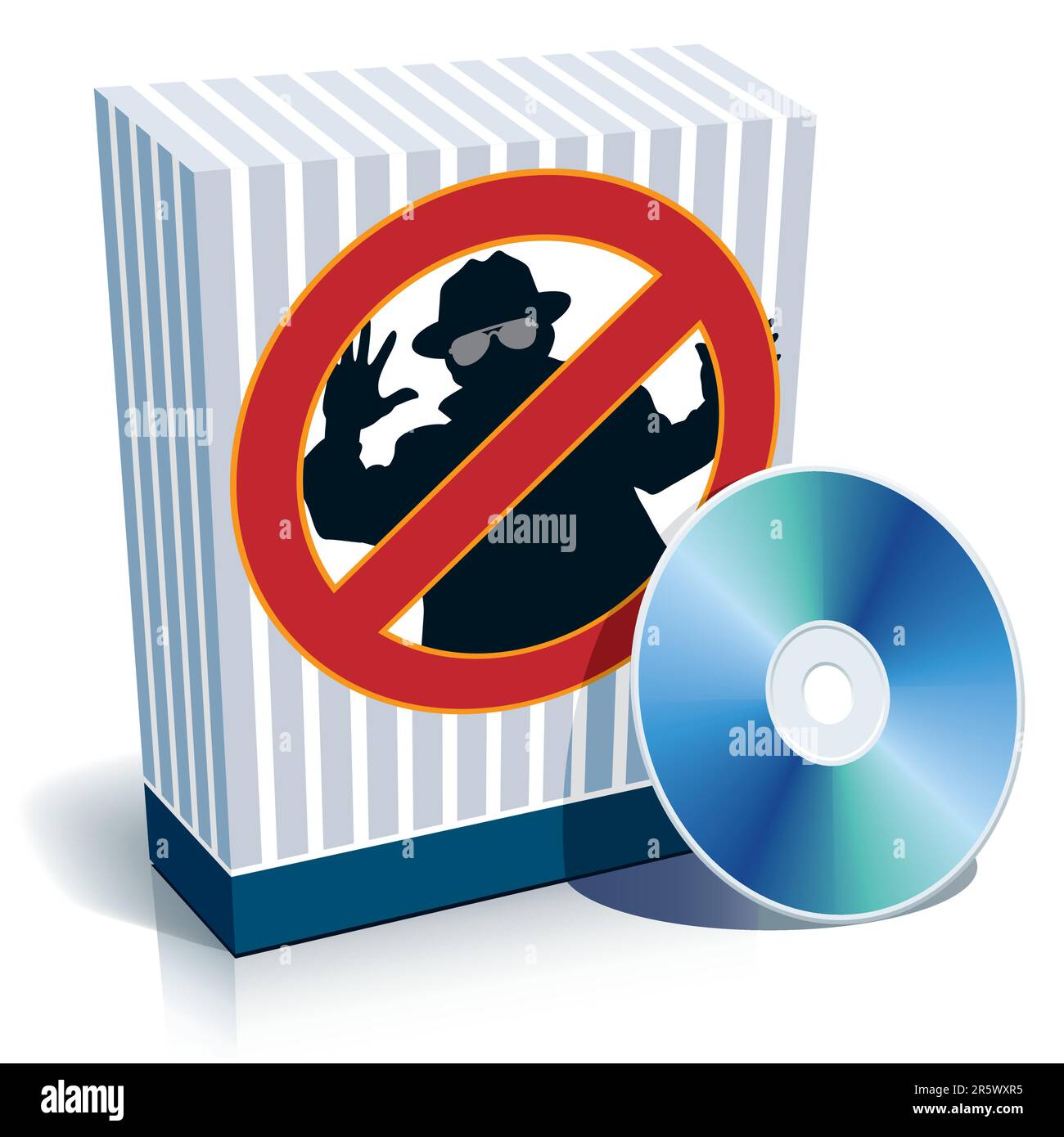 Blue blank 3d box with anti-spy sign and CD. Stock Vector