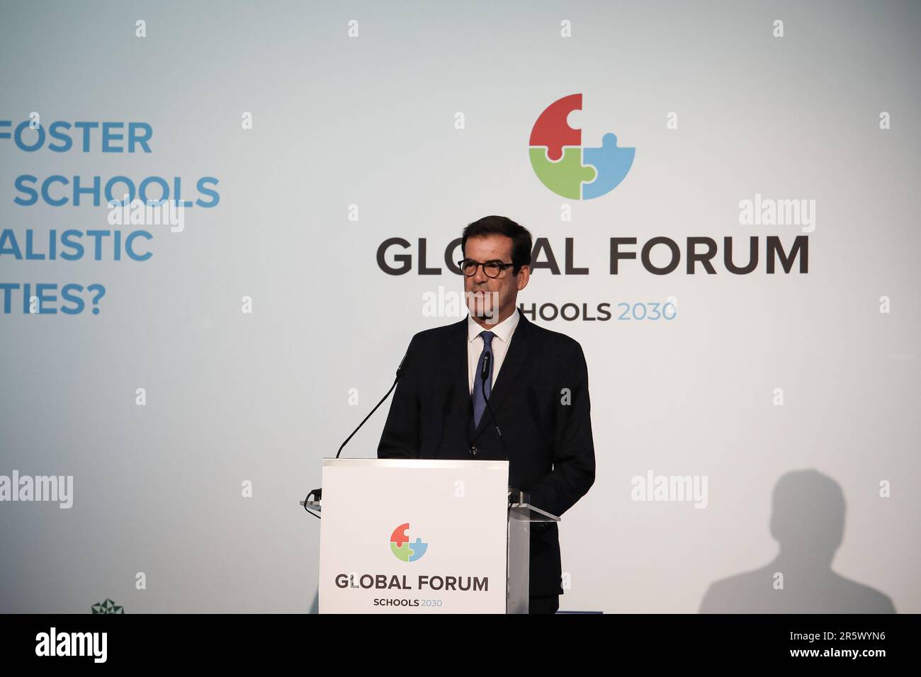 Porto, Portugal. 05th June, 2023. Mayor of Porto, Rui Moreira speaks during the Schools 2030 Forum Global 2023 at Alfândega do Porto in Porto. This Forum brings together more than 200 stakeholders across the education system representing teachers, school leaders, youth, civil society, international organizations, funders and government partners, to work together and reflect on how we can promote more inclusive schools and pluralistic learning societies. Credit: SOPA Images Limited/Alamy Live News Stock Photo