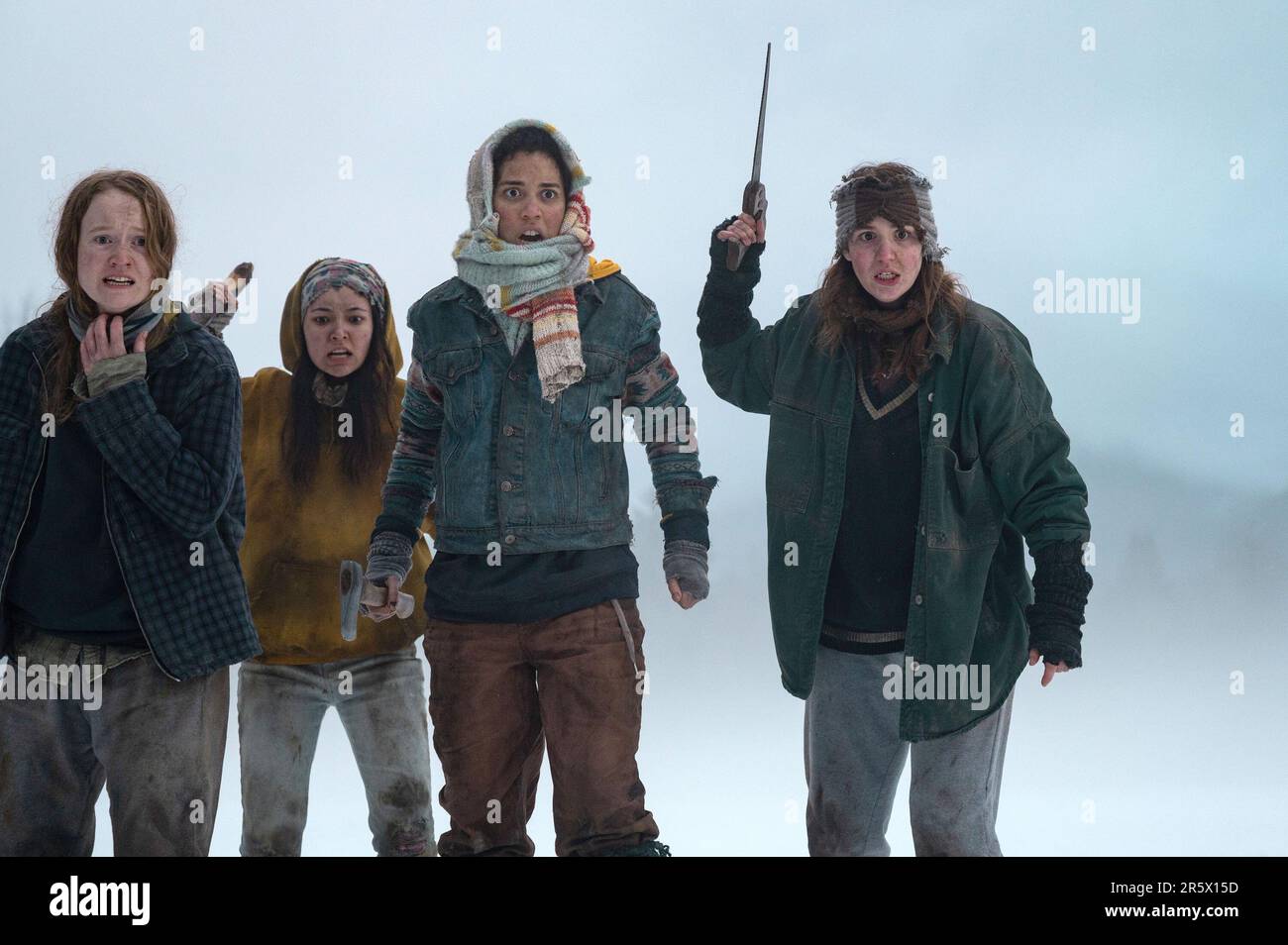 YELLOWJACKETS, from left Liv Hewson, Alexa Barajas, Jasmin Savoy Brown