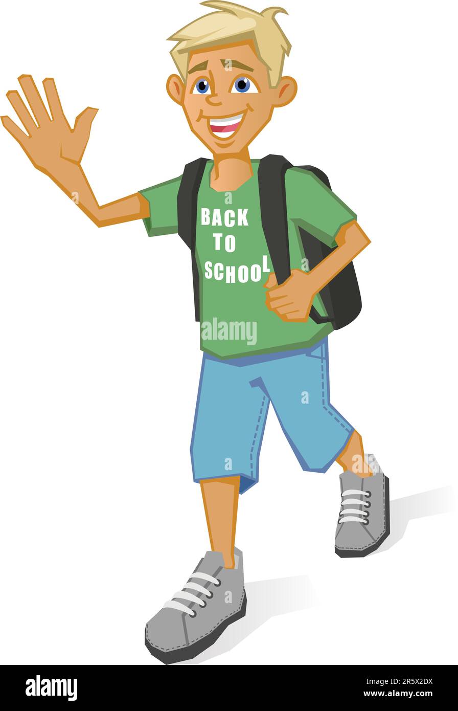 Boy going to school, vector illustration, AI8 Stock Vector