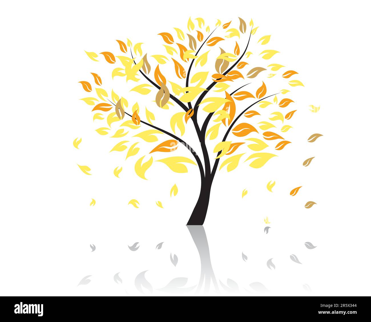 Vector illustration of autumn tree with falling leaves Stock Vector ...