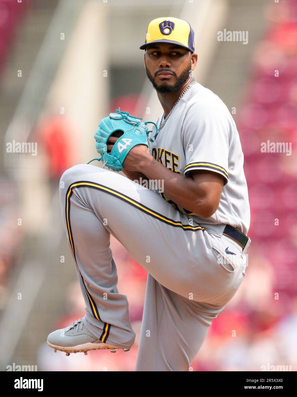 Milwaukee Brewers relief pitcher Elvis Peguero throws during a baseball
