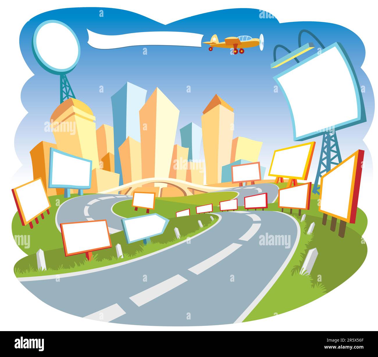 Road to a city center, nice template for a web page. Stock Vector
