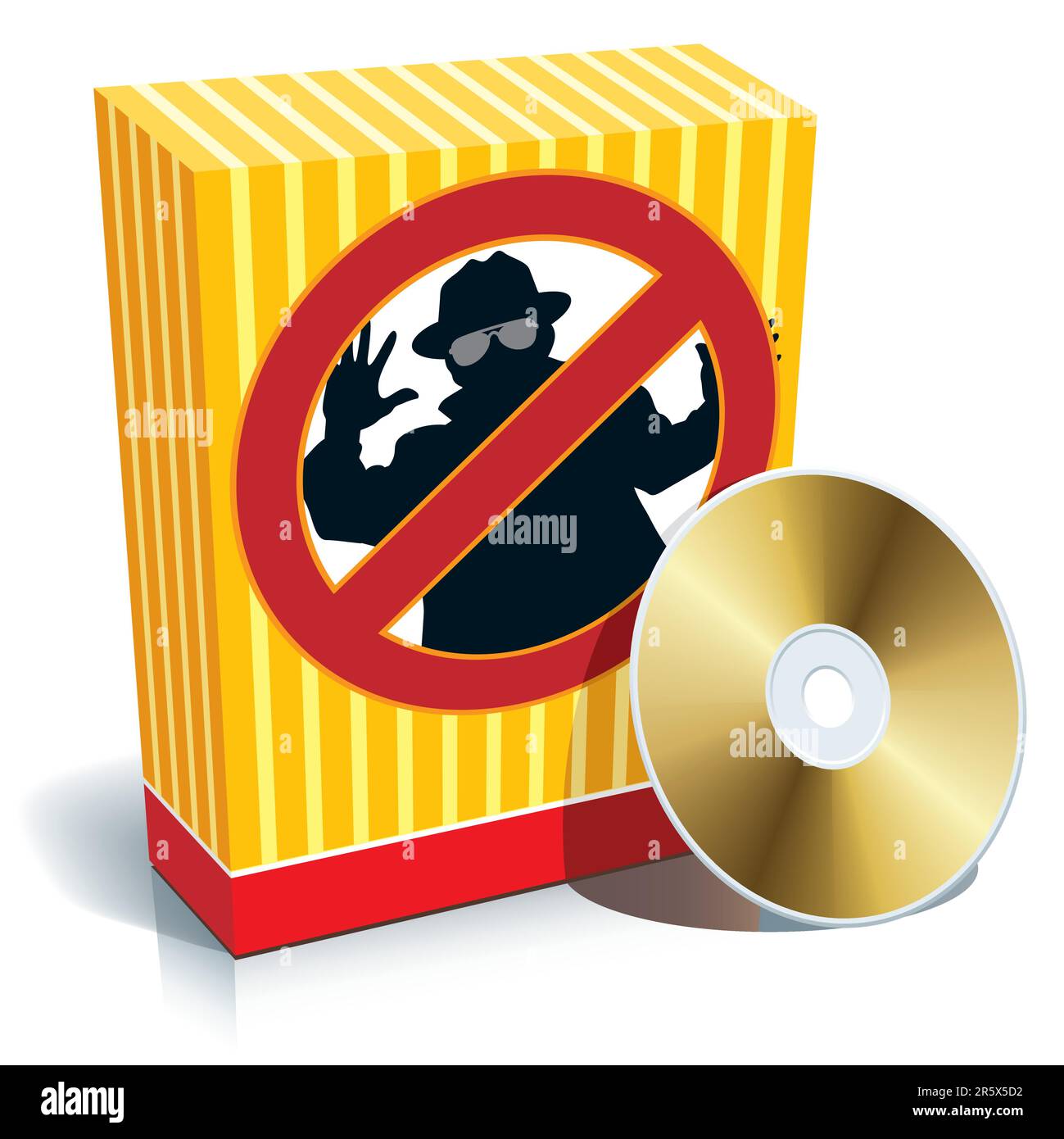 Blank 3d box with anti-spy sign and CD. Stock Vector