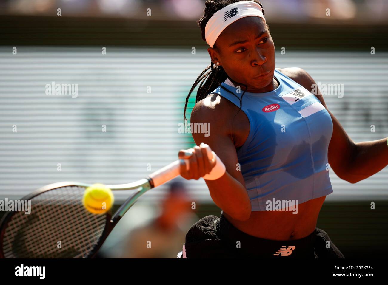 PARIS, FRANCE JUNE 5 Coco Gauff plays a forehand during 4th round of