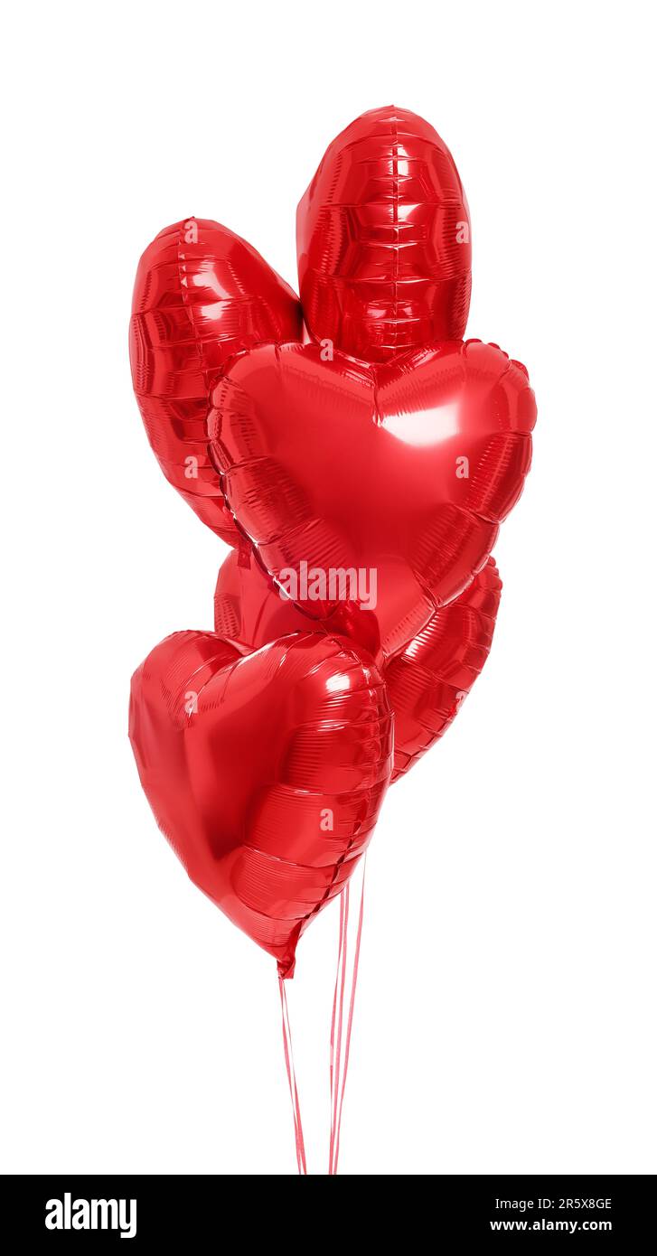 Many red heart shaped balloons isolated on white. Valentine's day ...