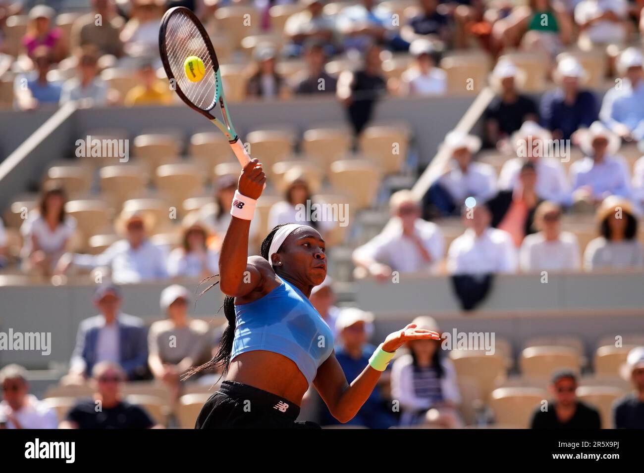 PARIS, FRANCE JUNE 5 Coco Gauff plays a forehand during 4th round of