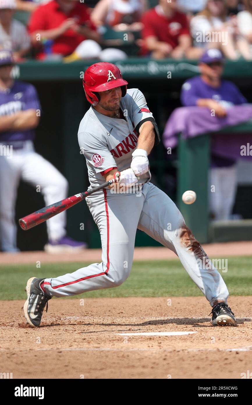 June 5, 2023: Razorback hitter Jared Wegner #11 looks to put a ball in ...