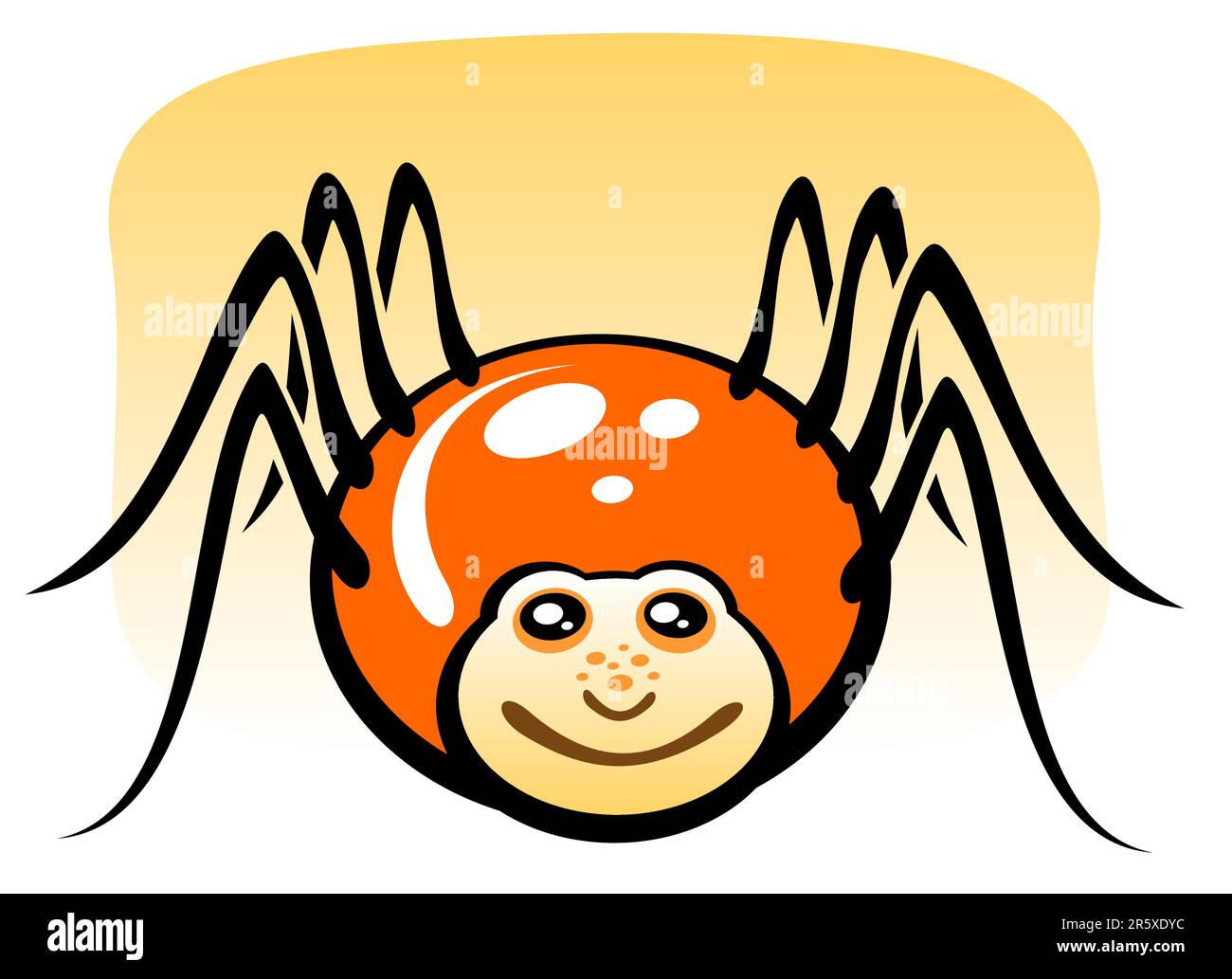 Cartoon spider on a yellow background. Halloween illustration. Stock Vector