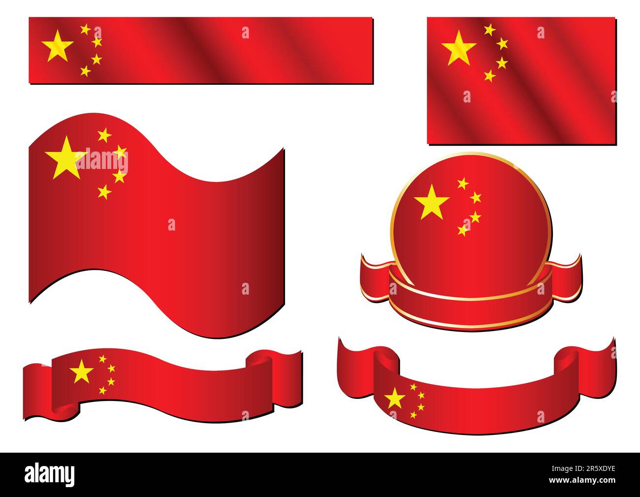 Different conceptual chinese items isolated over white background Stock Vector