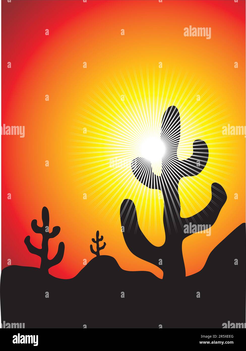 Mexican cactus landscape at sunset Stock Vector