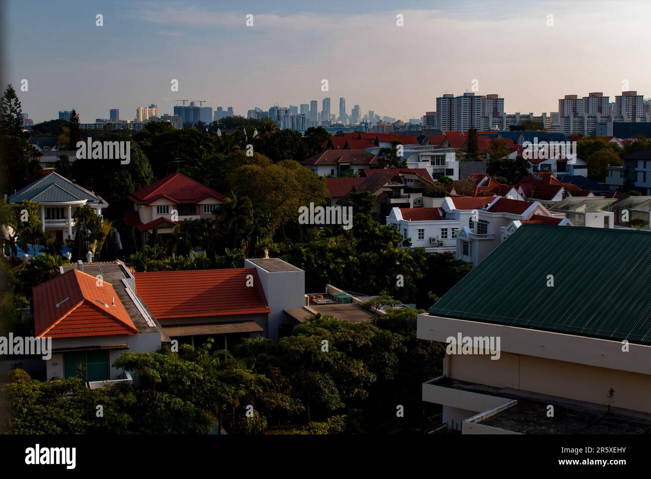 The view of Singapore from the residential neighbourhood of Serangoon in the centre of the island Stock Photo