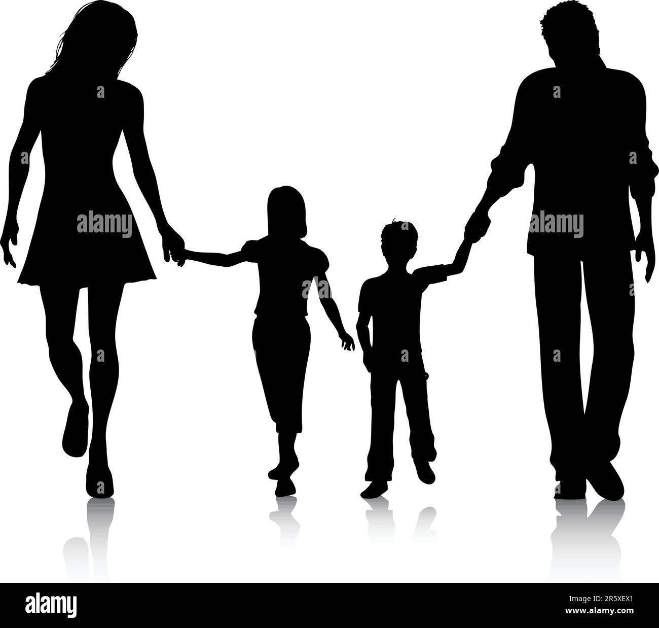 Silhouette of a family walking hand in hand Stock Vector