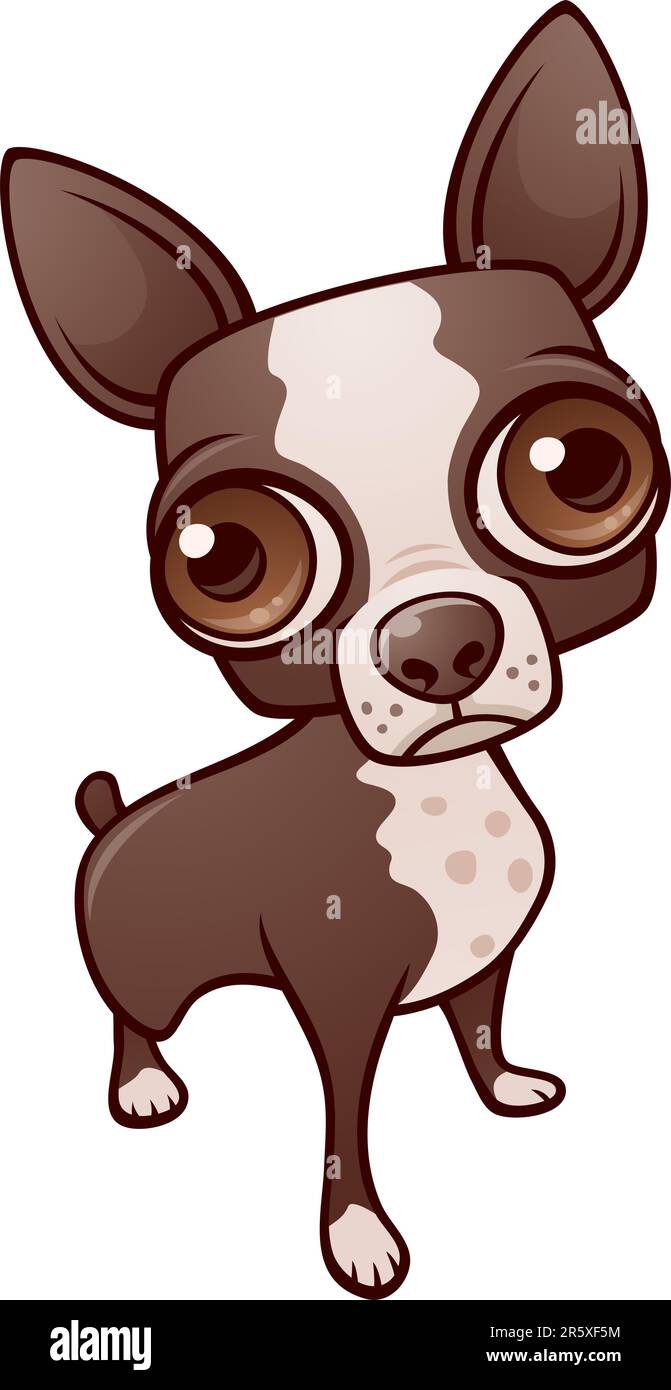 Vector cartoon illustration of a cute Boston Terrier or Chihuahua puppy dog. Stock Vector