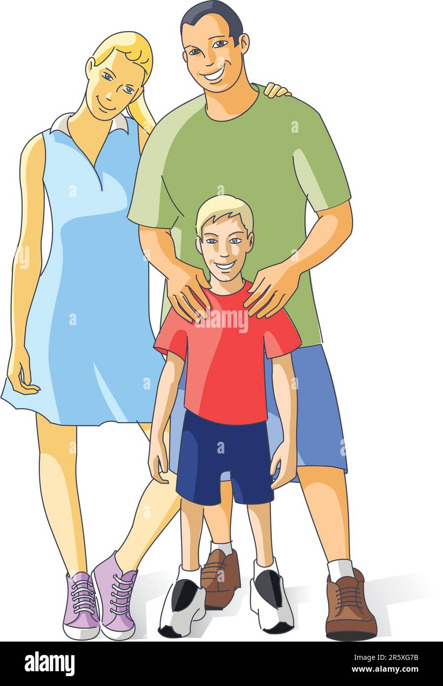 Happy young family, vector illustration, AI8 Stock Vector