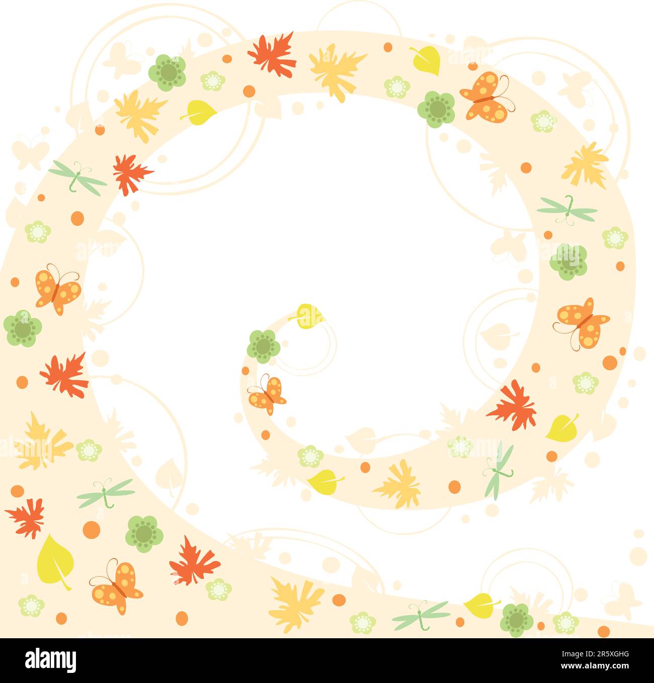 vignette with yellow leaves and butterfly Stock Vector