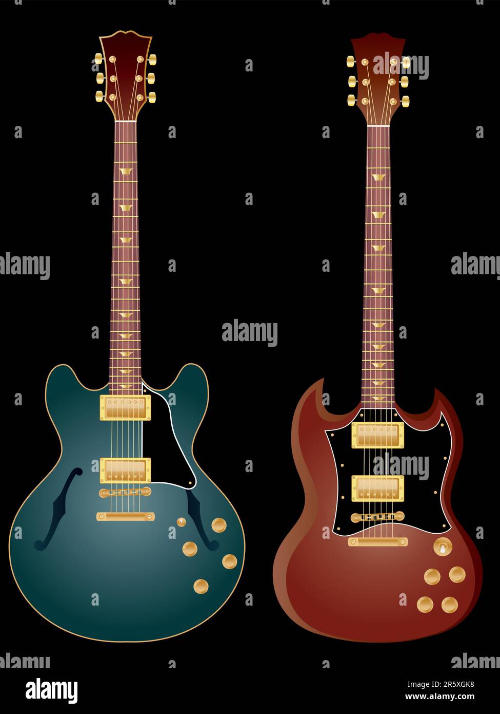 Vector isolated image of electric guitars on black background Stock ...