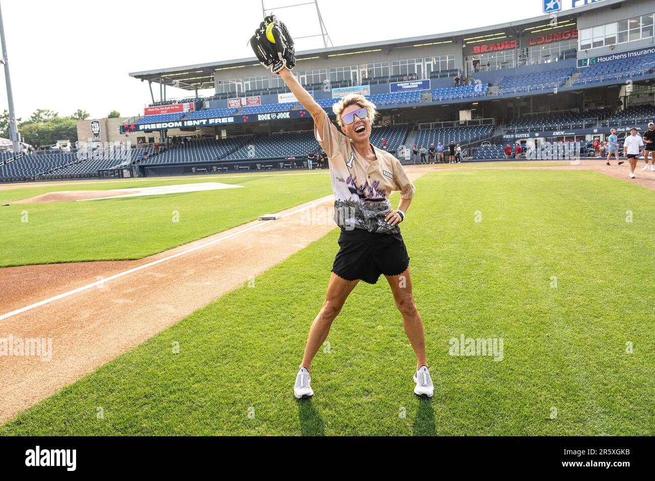 Erin Oprea is seen at the Rock 'N Jock Celebrity Softball Game during