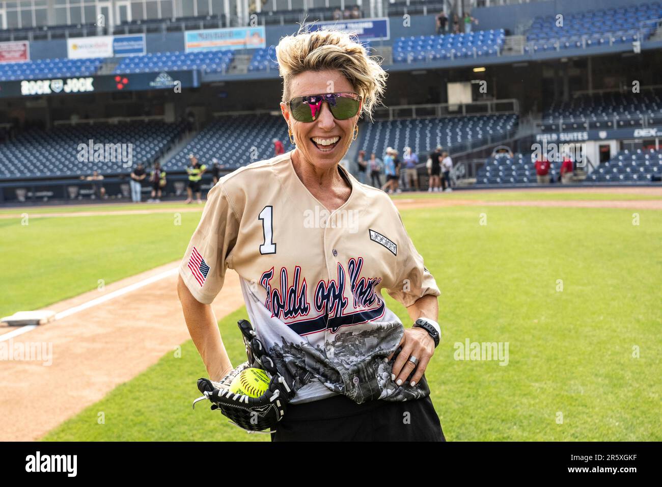 Erin Oprea is seen at the Rock 'N Jock Celebrity Softball Game during