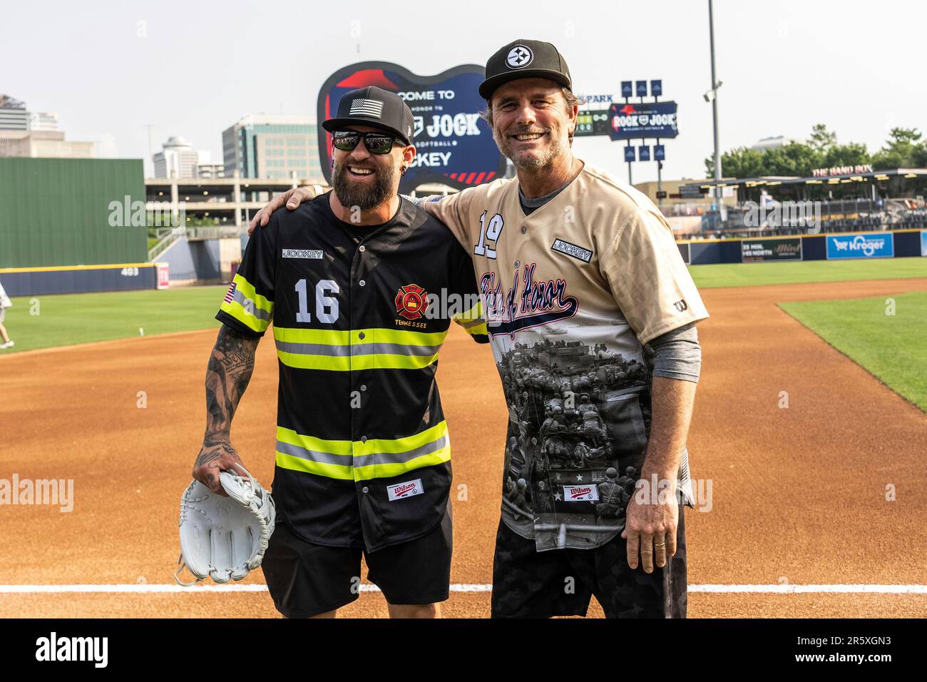 Brantley Gilbert, left, and Charles Esten are seen at the Rock 'N Jock
