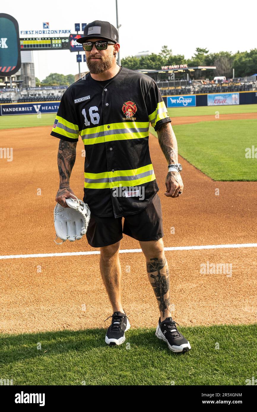 Brantley Gilbert is seen at the Rock 'N Jock Celebrity Softball Game
