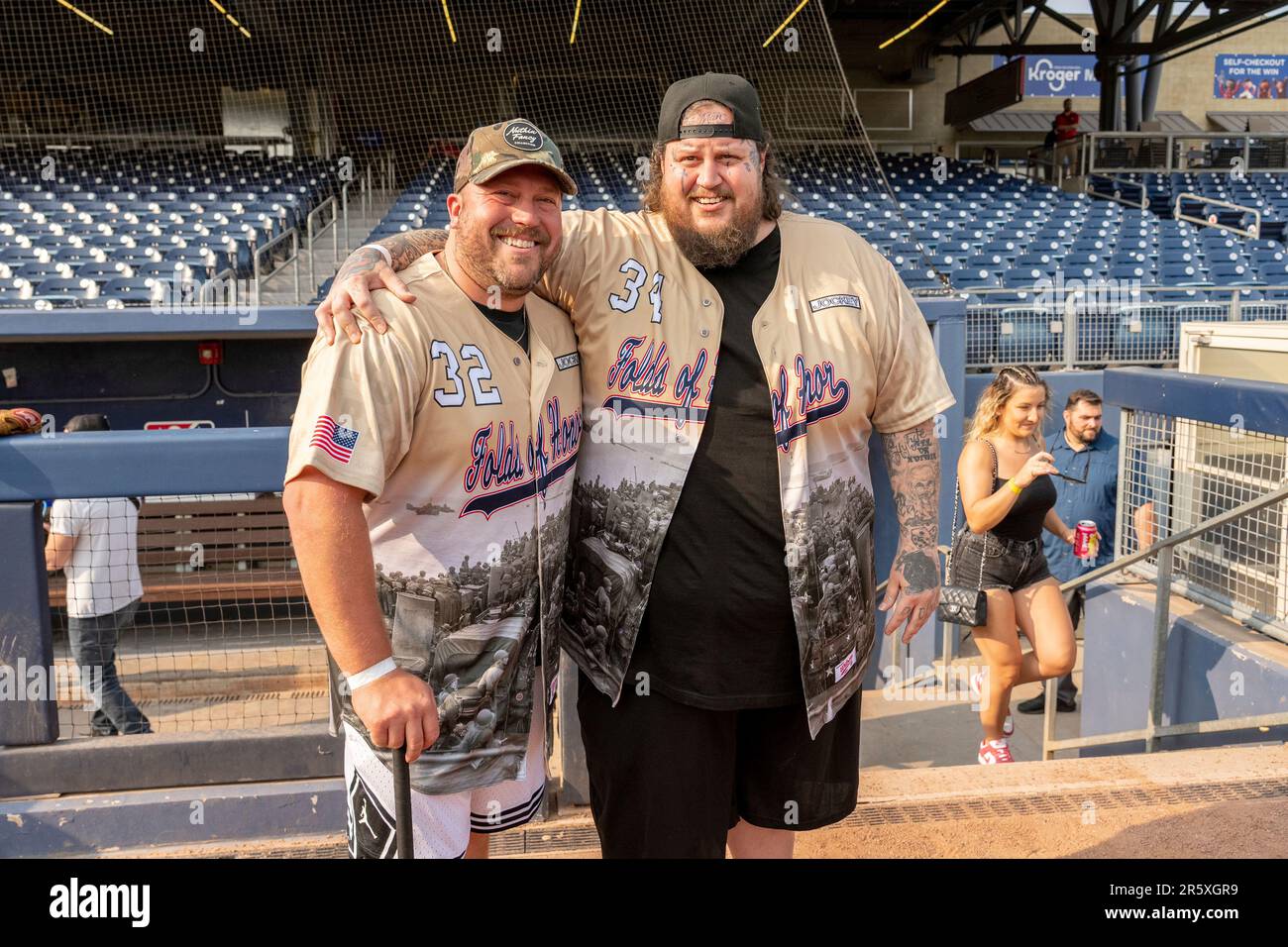 Mitchell Tenpenny, left, and Jelly Roll are seen at the Rock 'N Jock