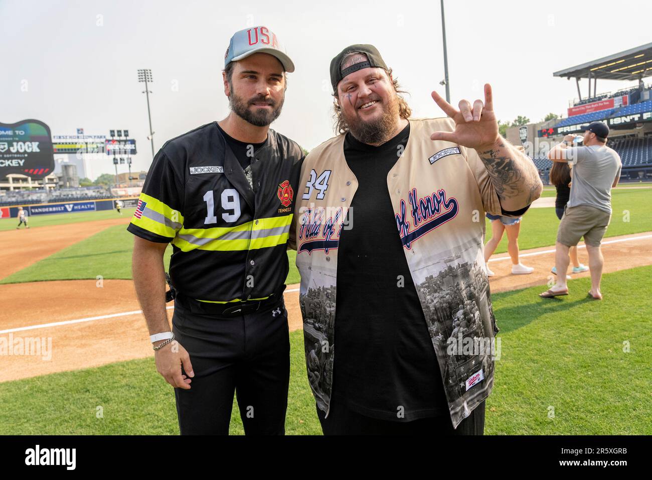 Chuck Wicks, left, and Jelly Roll are seen at the Rock 'N Jock