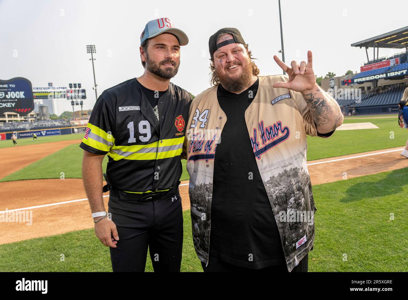 Chuck Wicks, left, and Jelly Roll are seen at the Rock 'N Jock