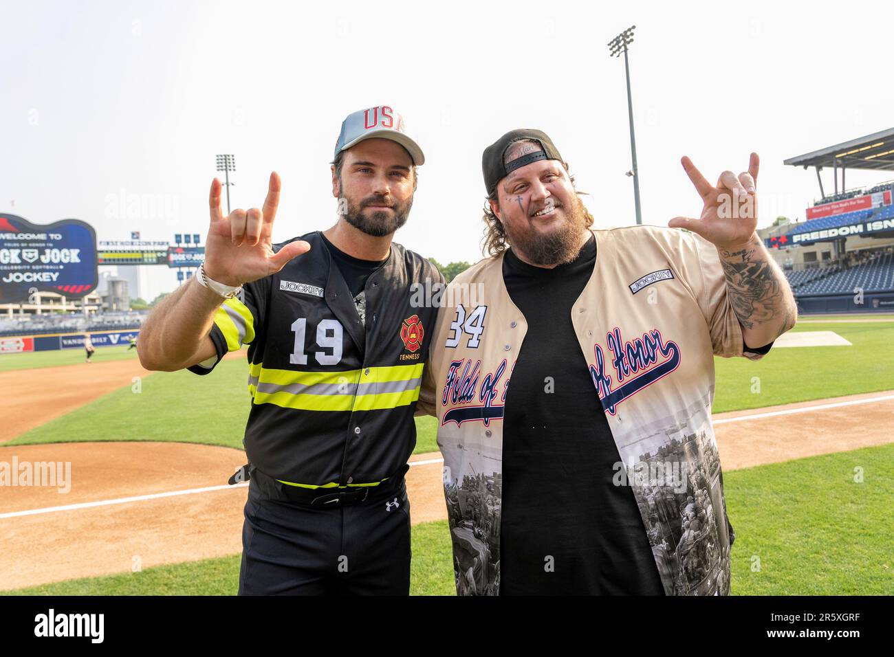 Chuck Wicks, left, and Jelly Roll are seen at the Rock 'N Jock
