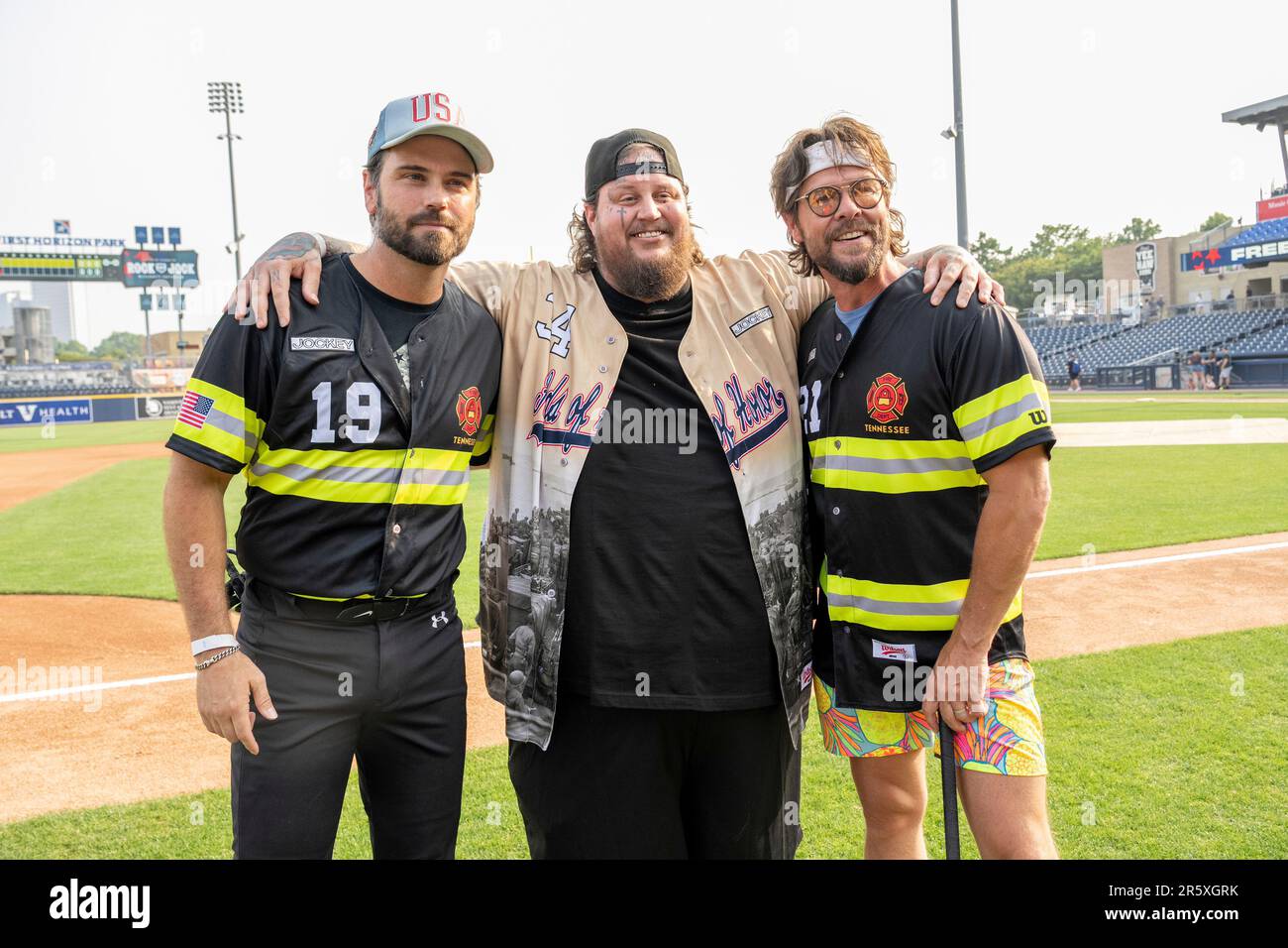 Chuck Wicks, left, Jelly Roll, and Jason Crabb are seen at the Rock 'N