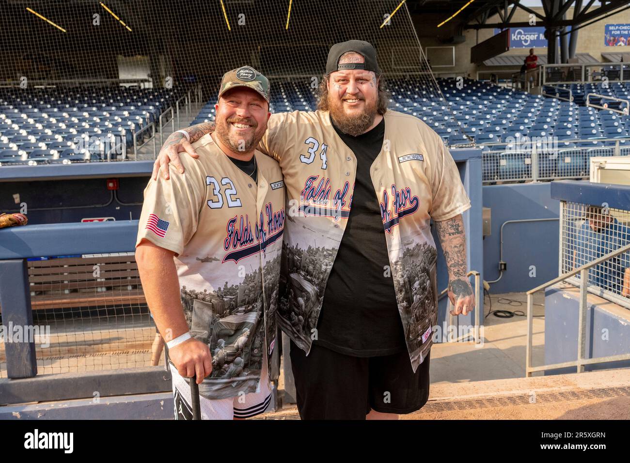 Mitchell Tenpenny, left, and Jelly Roll are seen at the Rock 'N Jock