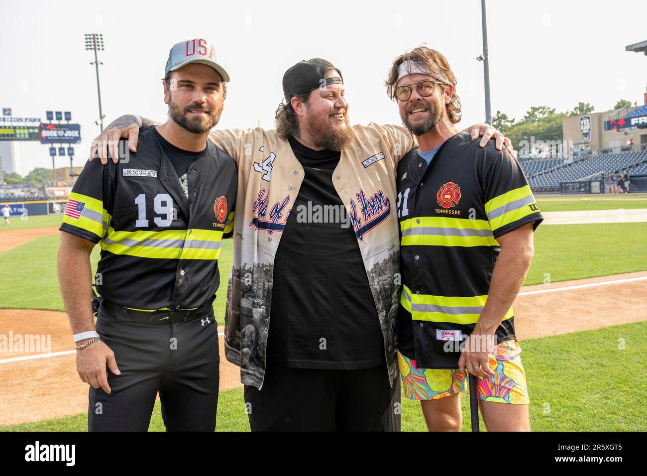Chuck Wicks, left, Jelly Roll, and Jason Crabb are seen at the Rock 'N