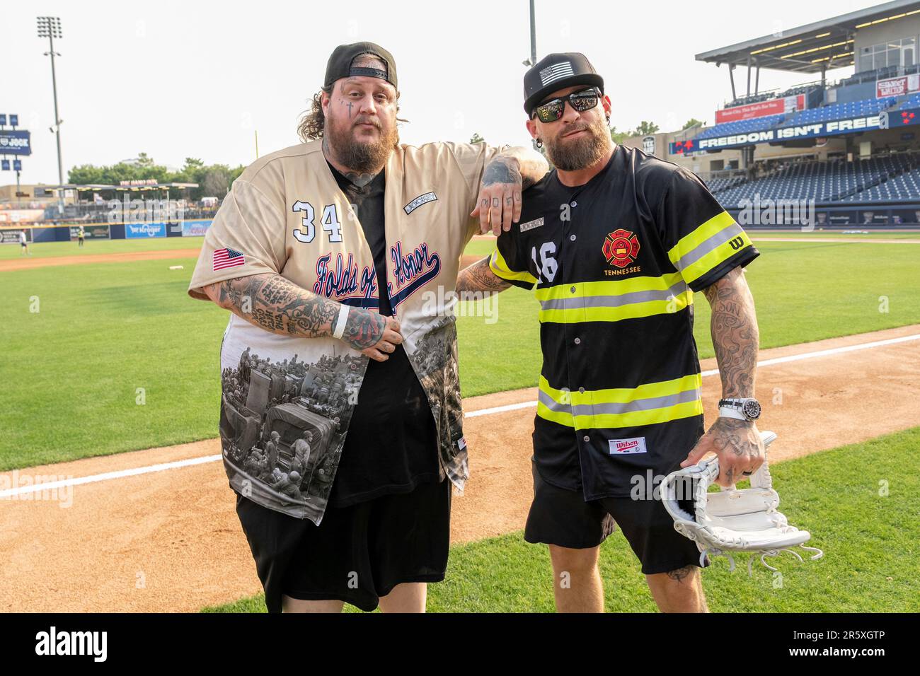 Brantley Gilbert, left, and Jelly Roll are seen at the Rock 'N Jock