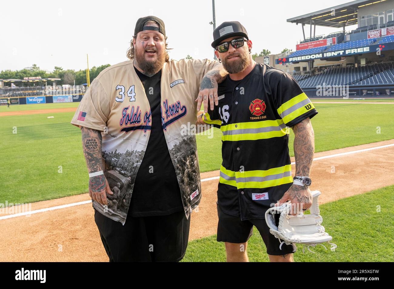 Brantley Gilbert, left, and Jelly Roll are seen at the Rock 'N Jock