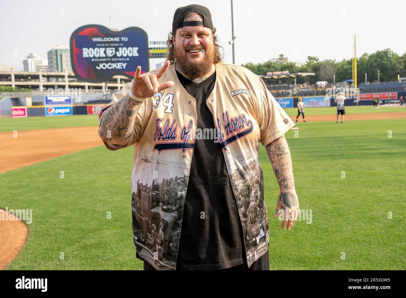 Brantley Gilbert is seen at the Rock 'N Jock Celebrity Softball Game during  CMA Fest on Monday, June, 5 2023, at First Horizon Park in Nashville.  (Photo by Amy Harris/Invision/AP Stock Photo 