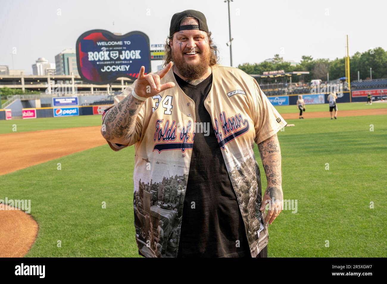 Jelly Roll is seen at the Rock 'N Jock Celebrity Softball Game during