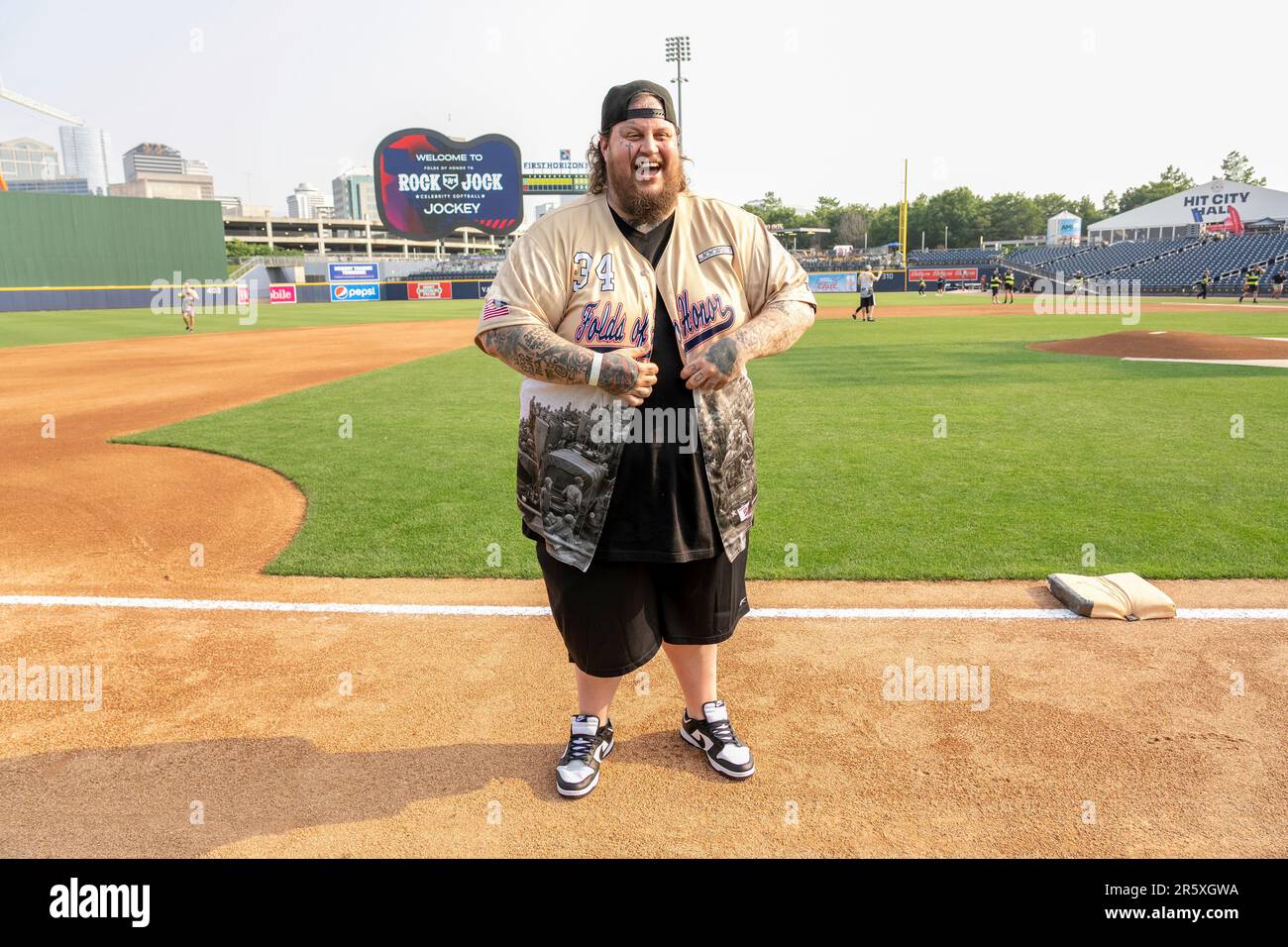 Jelly Roll is seen at the Rock 'N Jock Celebrity Softball Game during
