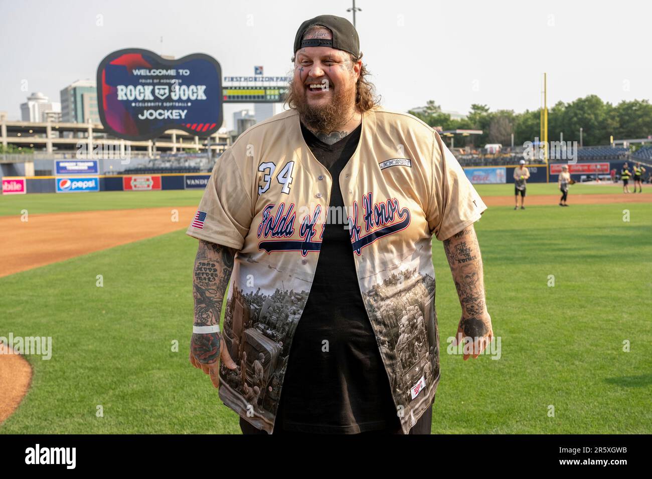 Jelly Roll is seen at the Rock 'N Jock Celebrity Softball Game during