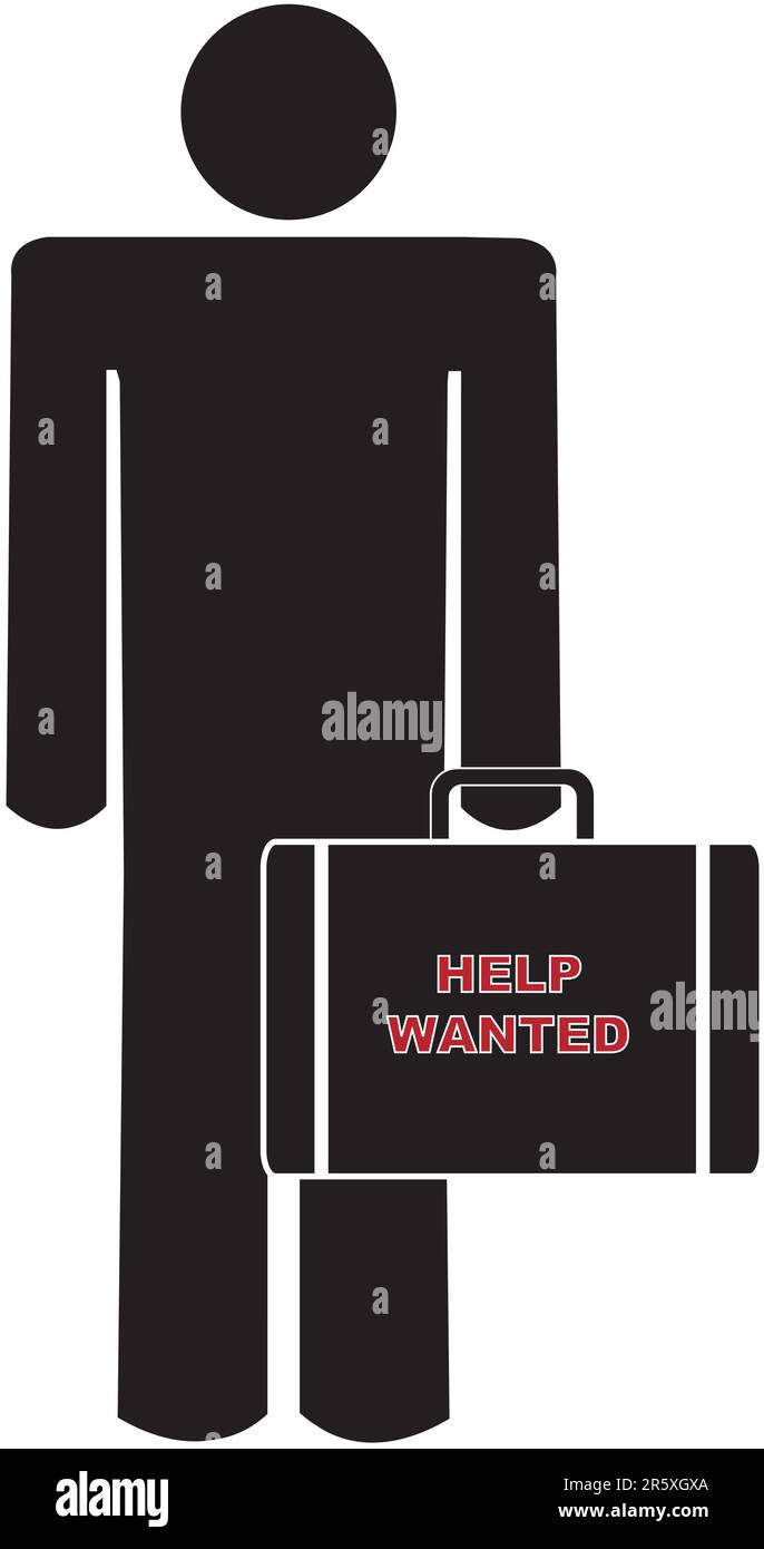 man holding briefcase with sign saying help wanted Stock Vector