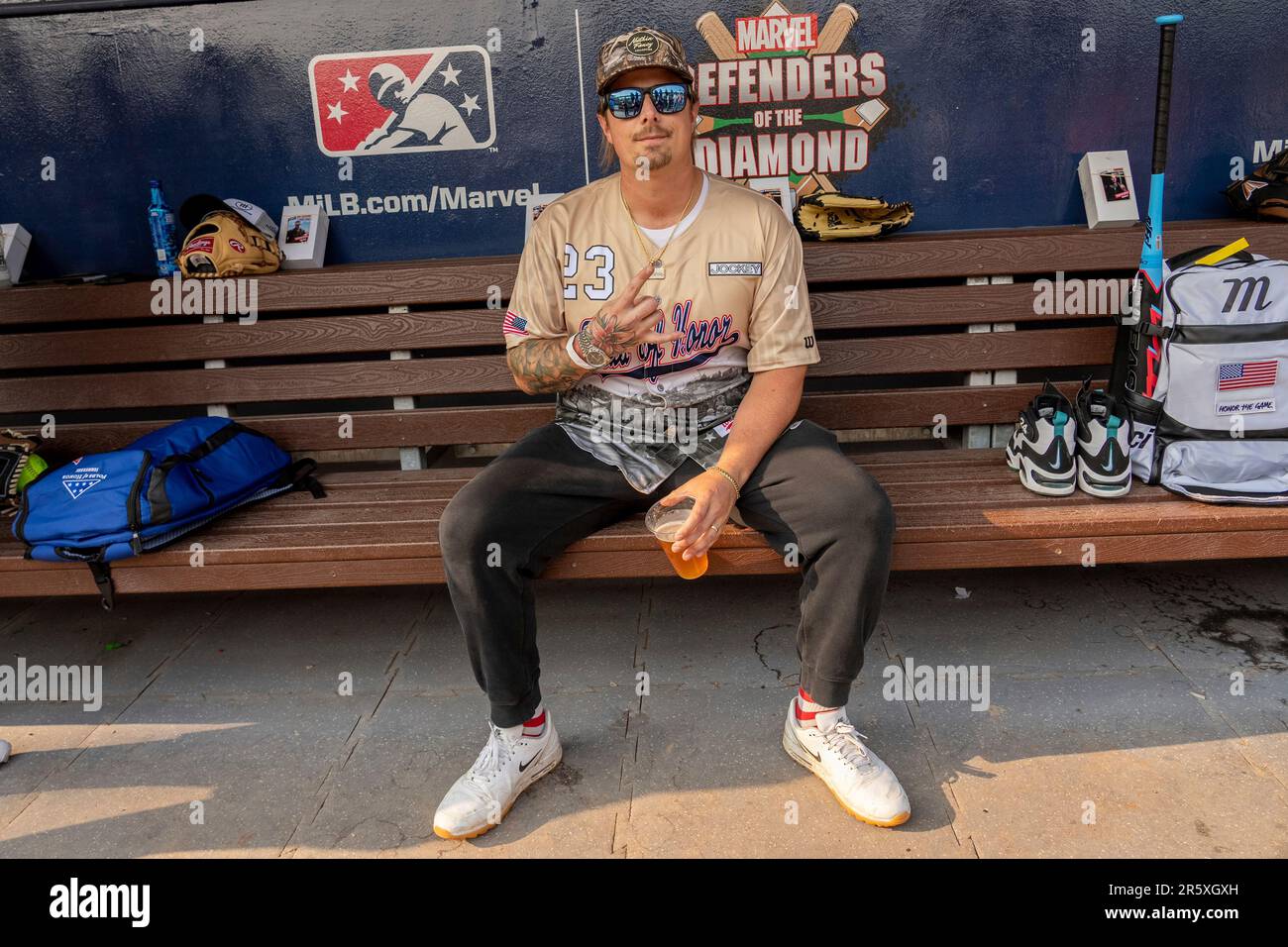 HARDY is seen at the Rock 'N Jock Celebrity Softball Game during CMA
