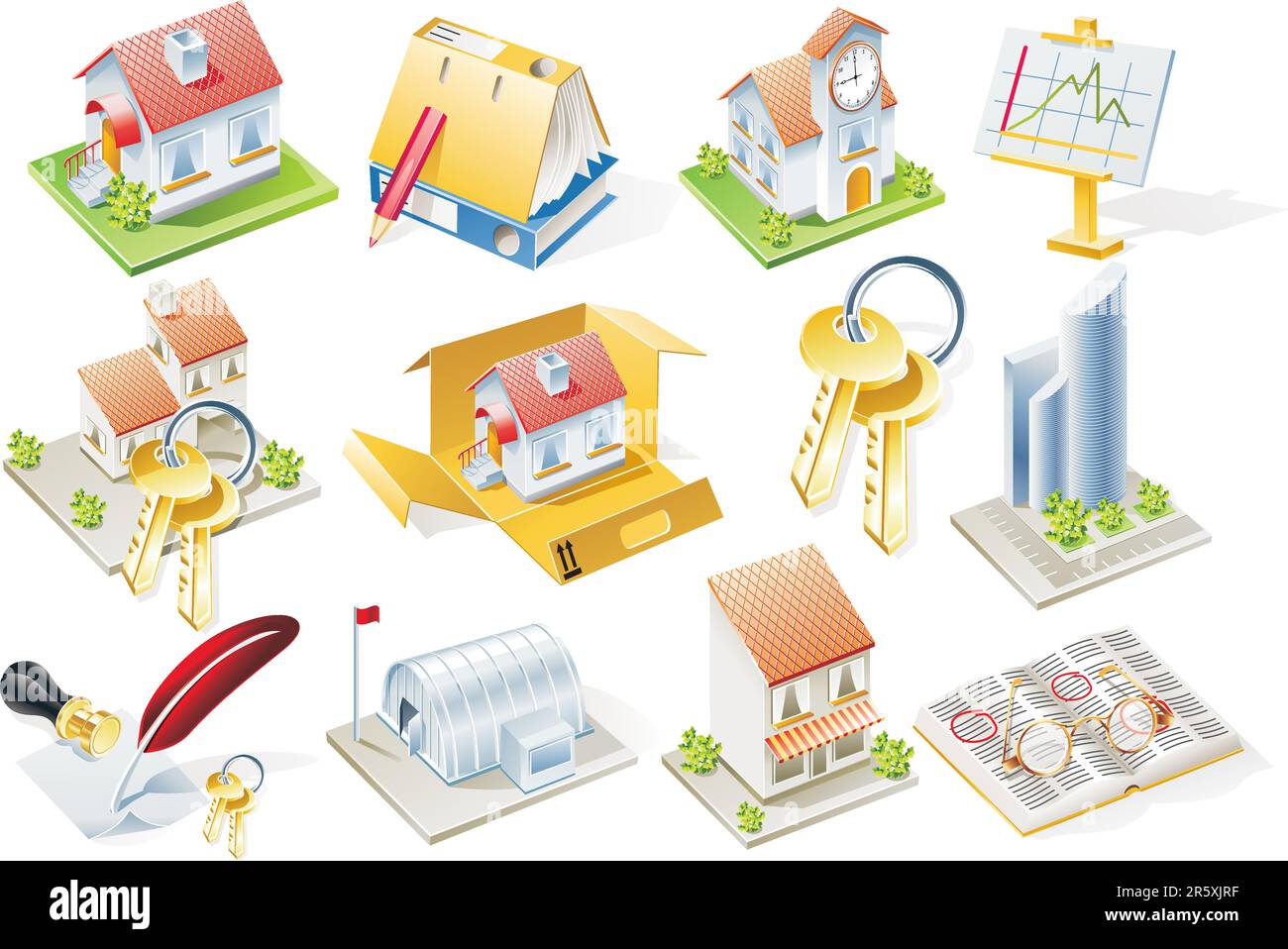 Real estate related detailed icon set Stock Vector