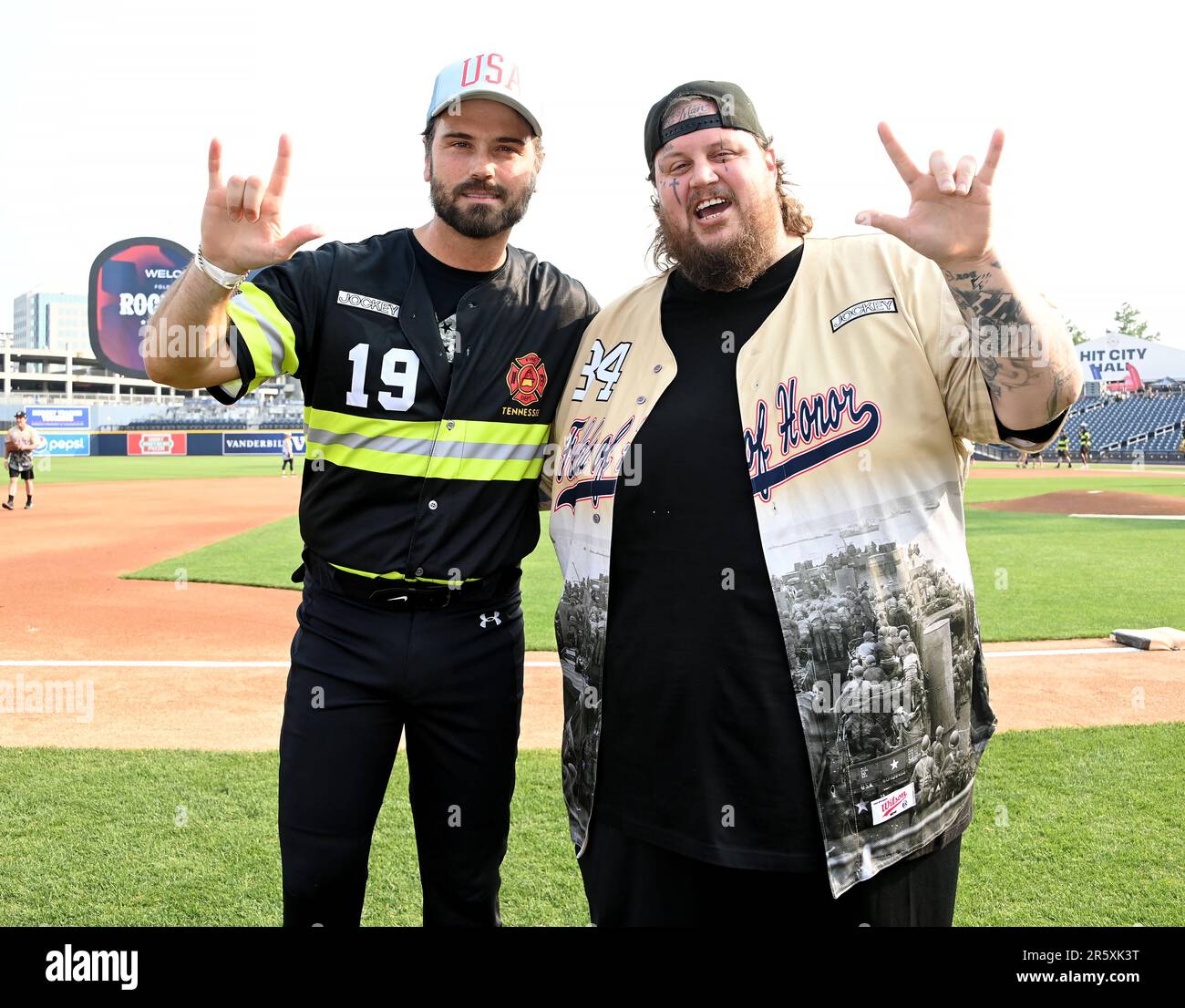 Nashville, USA. 05th June, 2023. Chuck Wick and Jelly Roll on the field