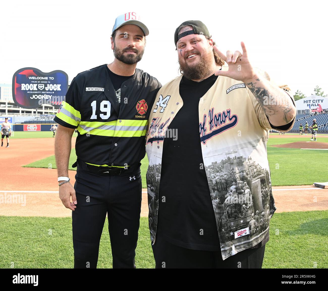 Nashville, USA. 05th June, 2023. Chuck Wick and Jelly Roll on the field