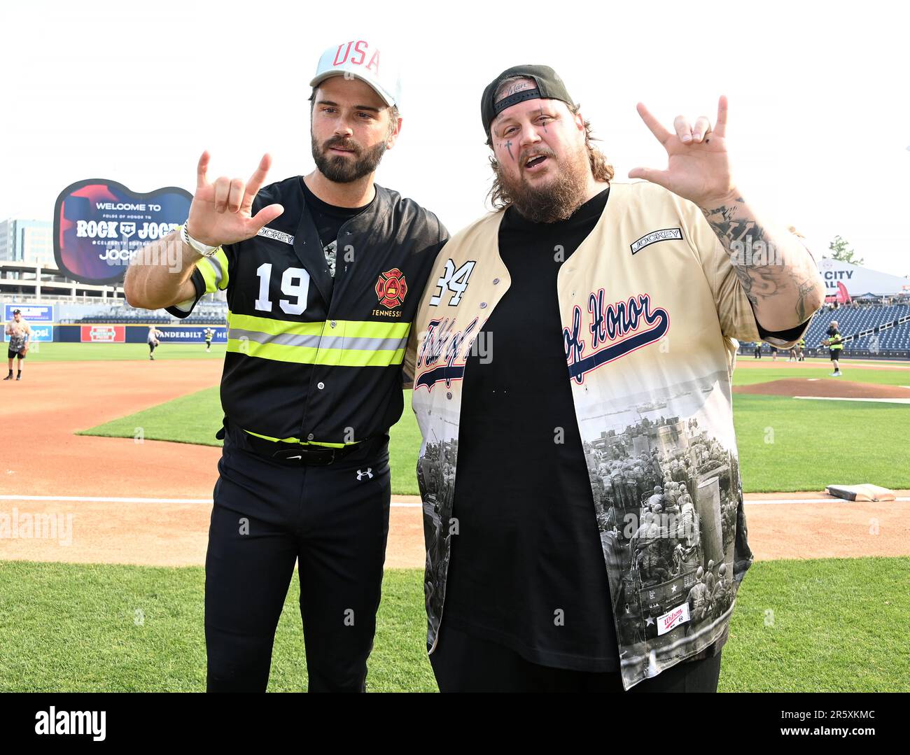 Nashville, USA. 05th June, 2023. Chuck Wick and Jelly Roll on the field