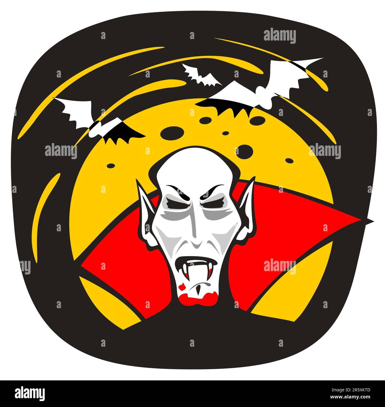 Cartoon vampire face on a black background. Halloween illustration