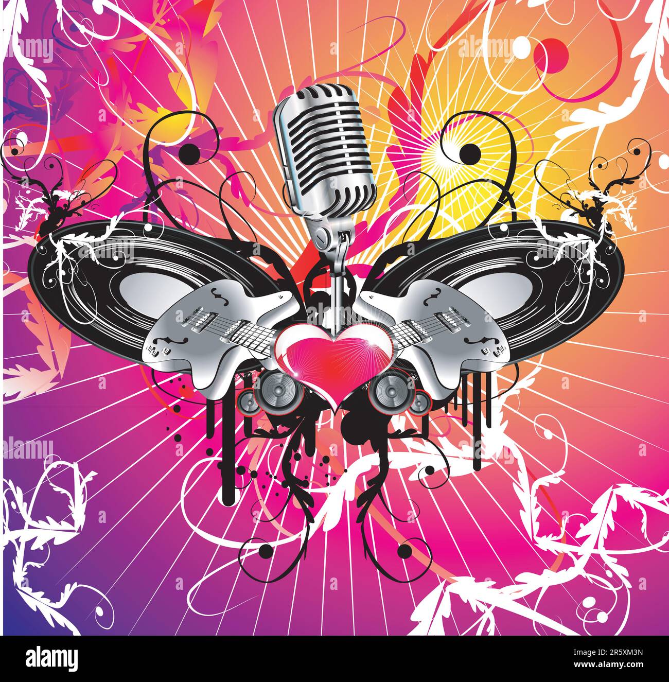 Sound and music theme background with a lot of design elements Stock