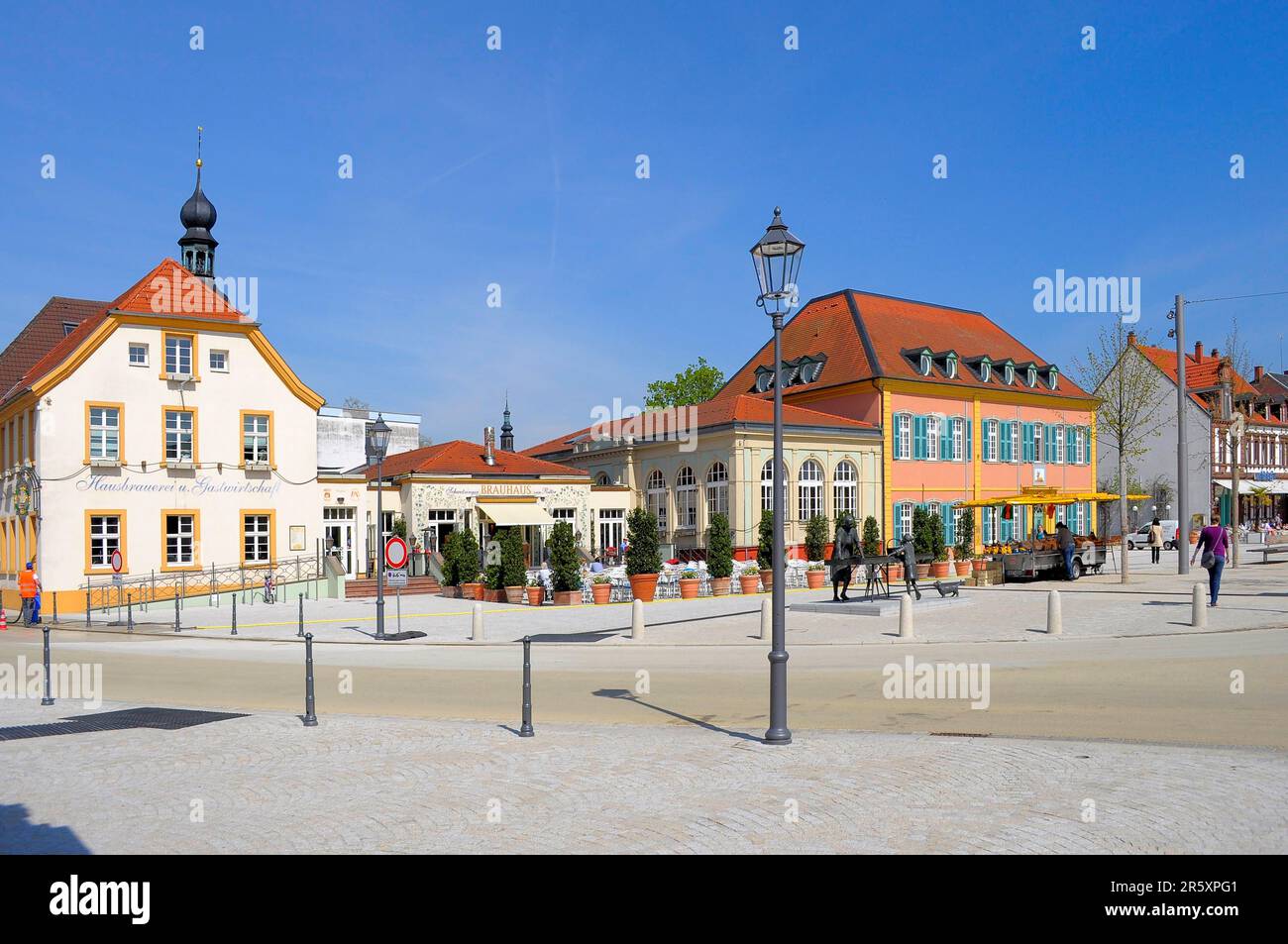 Schwetzingen in Spring at the Palace Square, Market Square and St. Pancratius Church Stock Photo