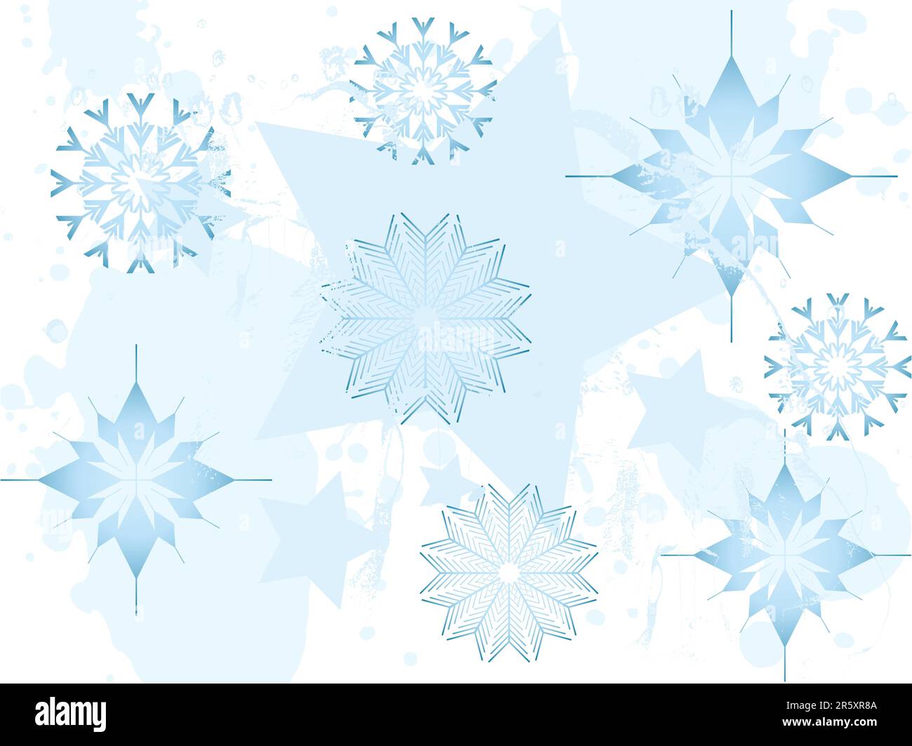 Festive winter background with snowflakes, stars and grunge splats Stock Vector