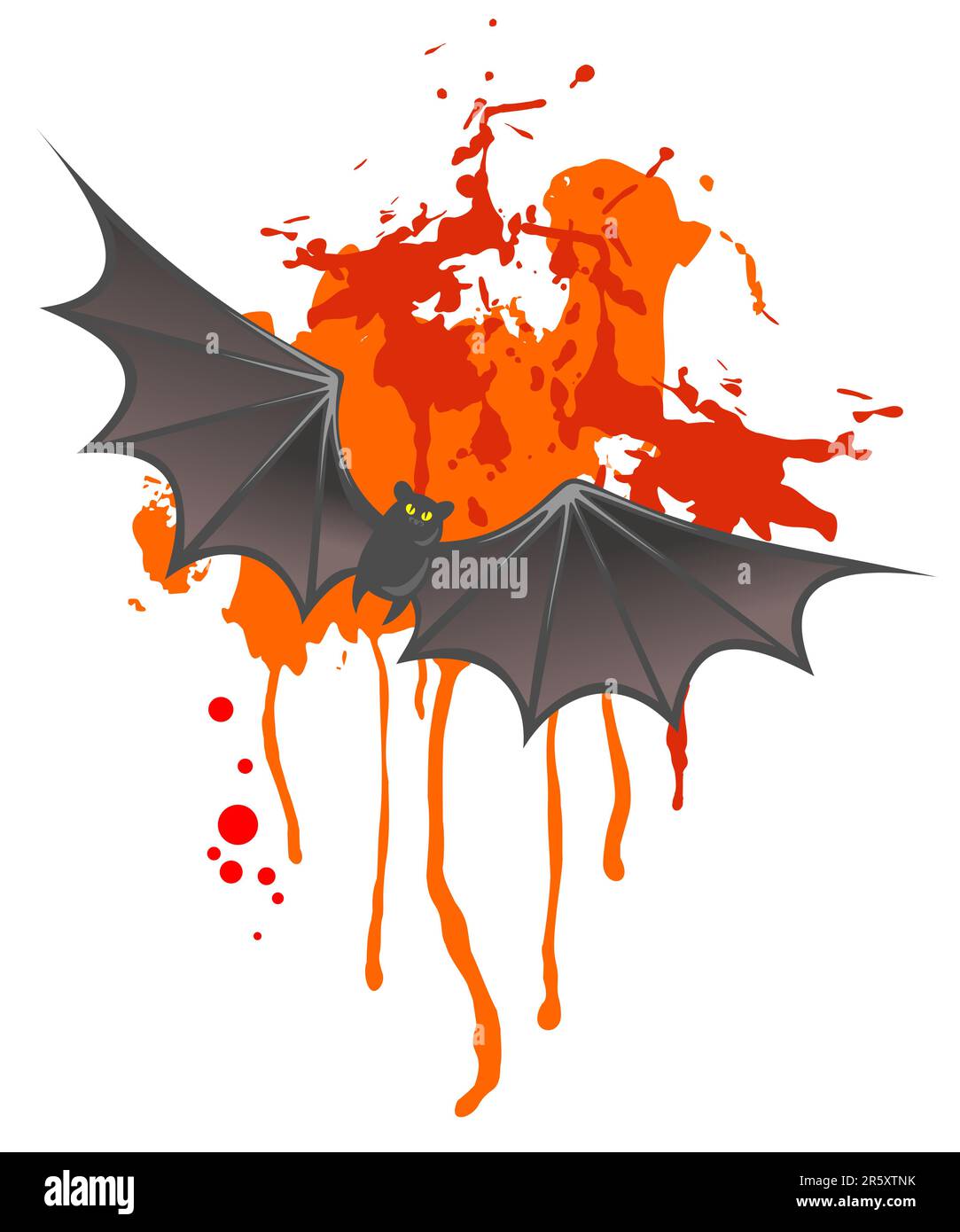 Flying bat on a red spot background. Halloween illustration Stock